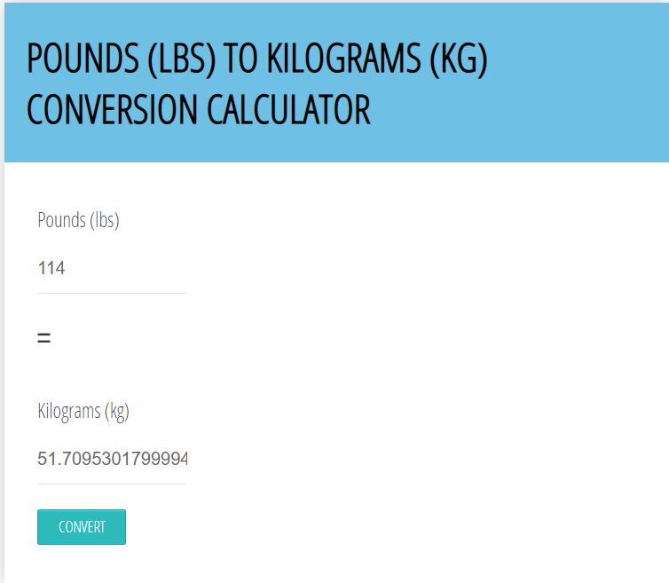 Conversion of 114lbs to kg